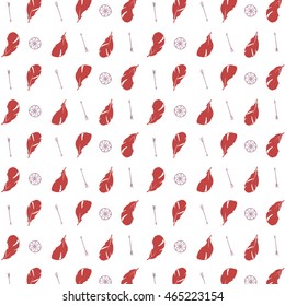 Hand Drawn Tribal Boho Seamless Pattern. Ethnic Vector Print With Feathers, Dream Catchers And Arrows. Background Texture.