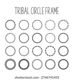 Hand Drawn Tribal Circle Frame Set, Spiral Greek Key Doodle Ornamental Round Border Ring, Aztec Scroll Wave Decorative Circle Clipart, Vintage Ethnic Geometric Frame, Vector Illustration Isolated on White Background