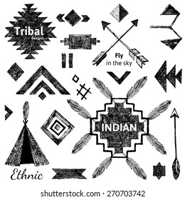 Hand Drawn Tribal Elements Set On White Background