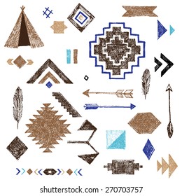 Hand drawn tribal elements set on white background