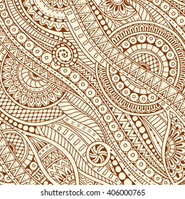 Hand drawn tribal ethnic pattern. Doodle background with doodles, flowers and mandalas.