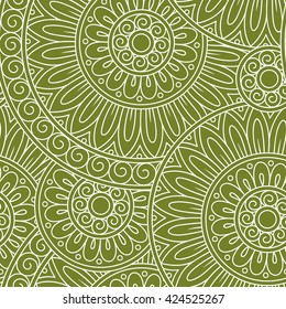 Hand drawn tribal ethnic pattern. Doodle background with doodles, flowers and mandalas.