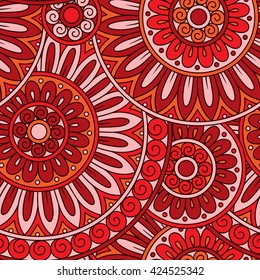 Hand drawn tribal ethnic pattern. Doodle background with doodles, flowers and mandalas.