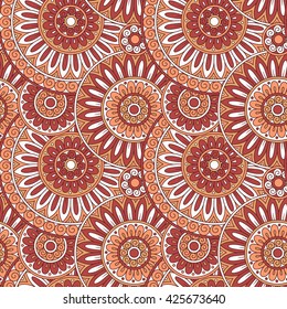 Hand drawn tribal ethnic pattern. Doodle background with doodles, flowers and mandalas.