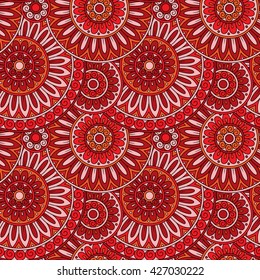 Hand drawn tribal ethnic pattern. Doodle background with doodles, flowers and mandalas.
