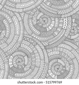 Hand drawn tribal ethnic pattern. Doodle background with doodles, flowers and mandalas.