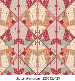 Hand drawn tribal geometric tile. Vintage ethnic line ornament. Random lines mosaic seamless pattern. Design for fabric, textile print, wrapping paper, cover. Vector illustration