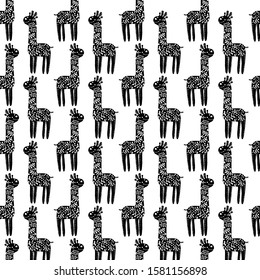 hand drawn tribal giraffe repeat seamless pattern