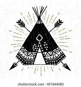 Hand drawn tribal icon with a textured teepee vector illustration.