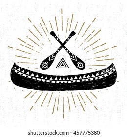 Hand drawn tribal icon with a textured canoe vector illustration.