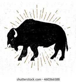 Hand drawn tribal icon with a textured buffalo vector illustration.