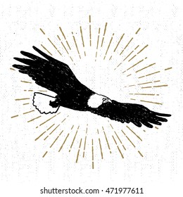 Hand drawn tribal icon with a textured eagle vector illustration.