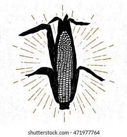 Hand drawn tribal icon with a textured corn vector illustration.