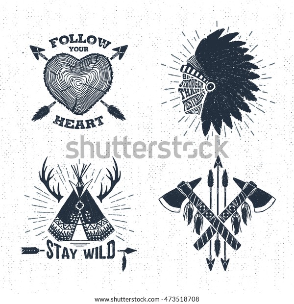 Hand Drawn Tribal Labels Set Tree Stock Vector (Royalty Free) 473518708 ...