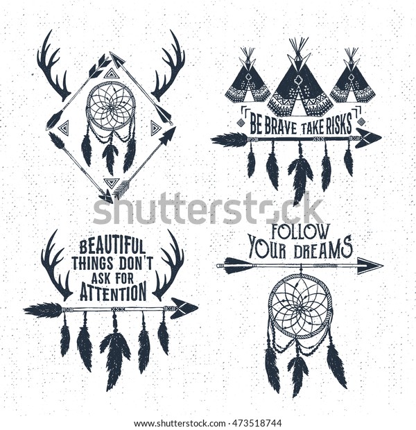 Hand Drawn Tribal Labels Set Arrows Stock Vector (Royalty Free) 473518744