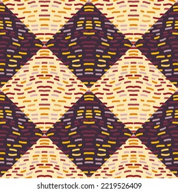 Hand drawn tribal lines mosaic vintage ornament. Abstract geometric ethnic tile. Design for fabric, textile print, wrapping paper, cover. Vector illustration