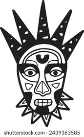 Hand Drawn tribal mask in flat style isolated on background