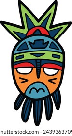 Hand Drawn tribal mask in flat style isolated on background