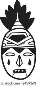 Hand Drawn tribal mask in flat style isolated on background