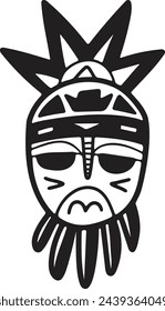Máscara tribal dibujada a mano en estilo plano aislado en el fondo