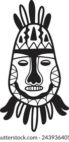 Hand Drawn tribal mask in flat style isolated on background