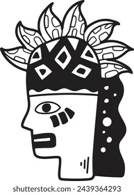 Hand Drawn tribal mask in flat style isolated on background