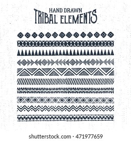 Hand drawn tribal ornaments set. Vector illustration.