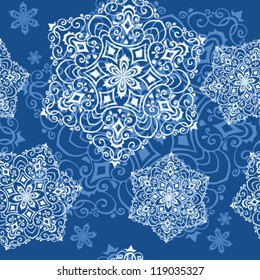 Hand Drawn Tribal Seamless Background with Snowflakes