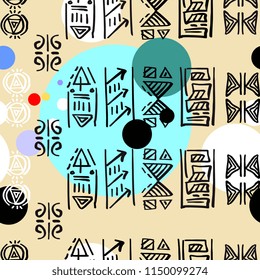 Hand drawn tribal seamless pattern with Navajo Aztec drawing style.