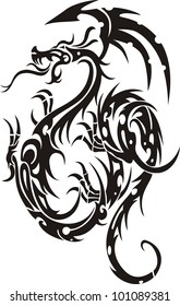 Hand drawn of Tribal Tattoo Dragon Vector Illustration