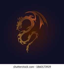 Hand drawn of Tribal Tattoo Dragon , vector illustration