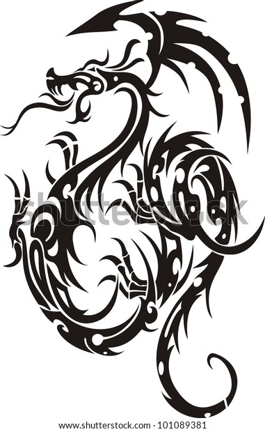 Hand Drawn Tribal Tattoo Dragon Vector Stock Vector (Royalty Free ...