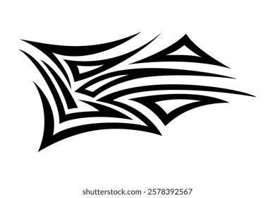 Hand drawn Tribal tattoo vector illustration. Black curve shapes on white background. Geometric ancient illustration