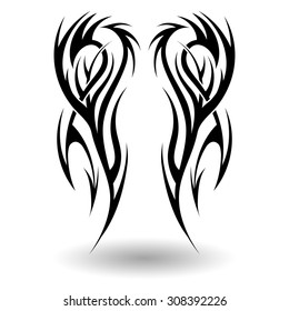 Hand Drawn Tribal Tattoo in Wings Shape. Elegant Smooth Design Over White Background. Vector Illustration.
