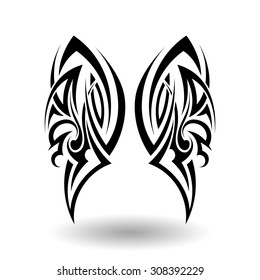 Hand Drawn Tribal Tattoo in Wings Shape. Elegant Smooth Design Over White Background. Vector Illustration.