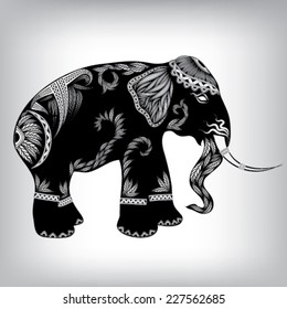 Hand Drawn Tribal Totem Elephant Animal Vector Illustration, Background EPS10