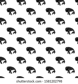 hand drawn tribal whale seamless pattern