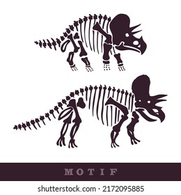 Hand drawn triceratops dinosaur fossil seamless vector motif. Gender Neutral Jurassic silhouette for baby nursery. Home decor for museum, extinction and textile design.