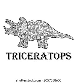 Hand drawn of Triceratops in zentangle style