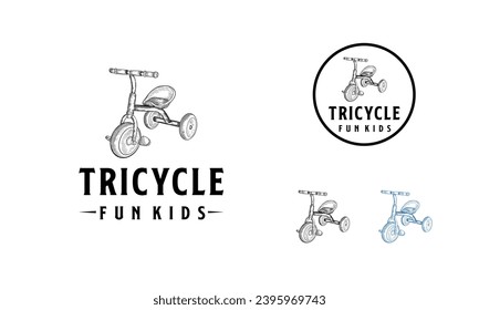 Hand drawn tricycle logo template, Tricycle fun kids illustration