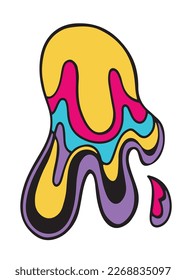 Hand drawn trippy abstract blob in neon colors, isolated vector illustration in cartoon design