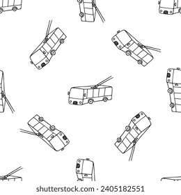 Vector de doodle de trolebús dibujado a mano sin inconvenientes sobre fondo blanco
