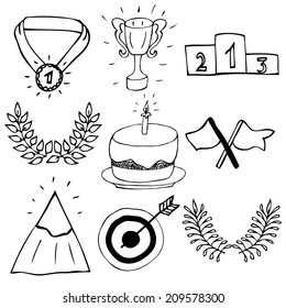 Hand Drawn Trophy And Awards Icons Set