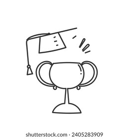 hand drawn trophy and graduation hat doodle