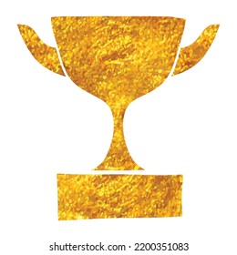 Hand Drawn Trophy Icon In Gold Foil Texture Vector Illustration