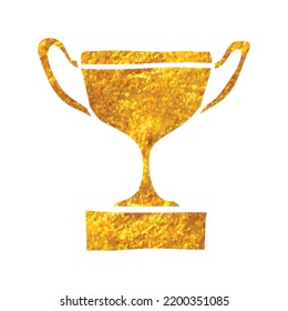 Hand Drawn Trophy Icon In Gold Foil Texture Vector Illustration