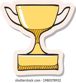 Icono de trofeo dibujado a mano en ilustración vectorial de estilo de pegatina