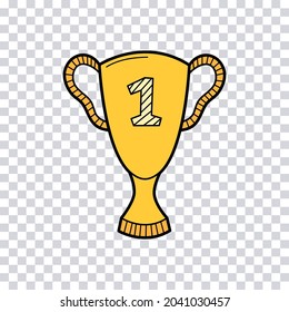 Handgezeichnete Trophäe einzeln auf transparentem Hintergrund. Farbskizze der goldenen Tasse. Vektorgrafik.