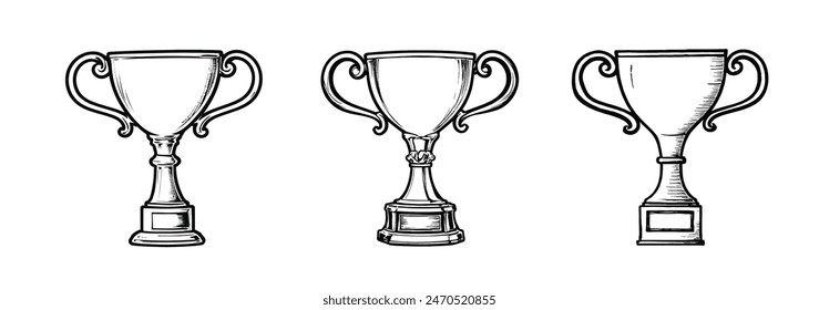 a hand drawn trophy set collection illustration