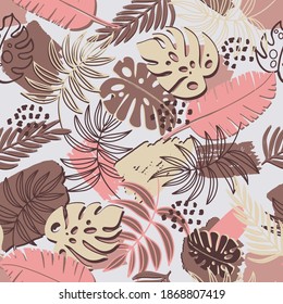 Hand drawn tropic flat pattern. Palm leaves background.  for textile,  fashion wear, wrapping paper. Abstract decorative flat vector illustration